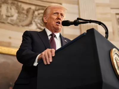 WASHINGTON, DC - JANUARY 20: U.S. President Donald Trump speaks during inauguration ceremonies in the Rotunda of the U.S. Capitol on January 20, 2025 in Washington, DC. Donald Trump takes office for his second term as the 47th president of the United States.  Chip Somodevilla/Pool via REUTERS