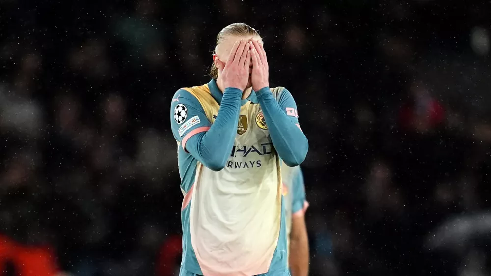 22 January 2025, France, Paris: Manchester City's Erling Haaland looks dejected after the UEFA Champions League soccer match between Paris Saint Germain and Manchester City at Parc des Princes. Photo: Adam Davy/PA Wire/dpa