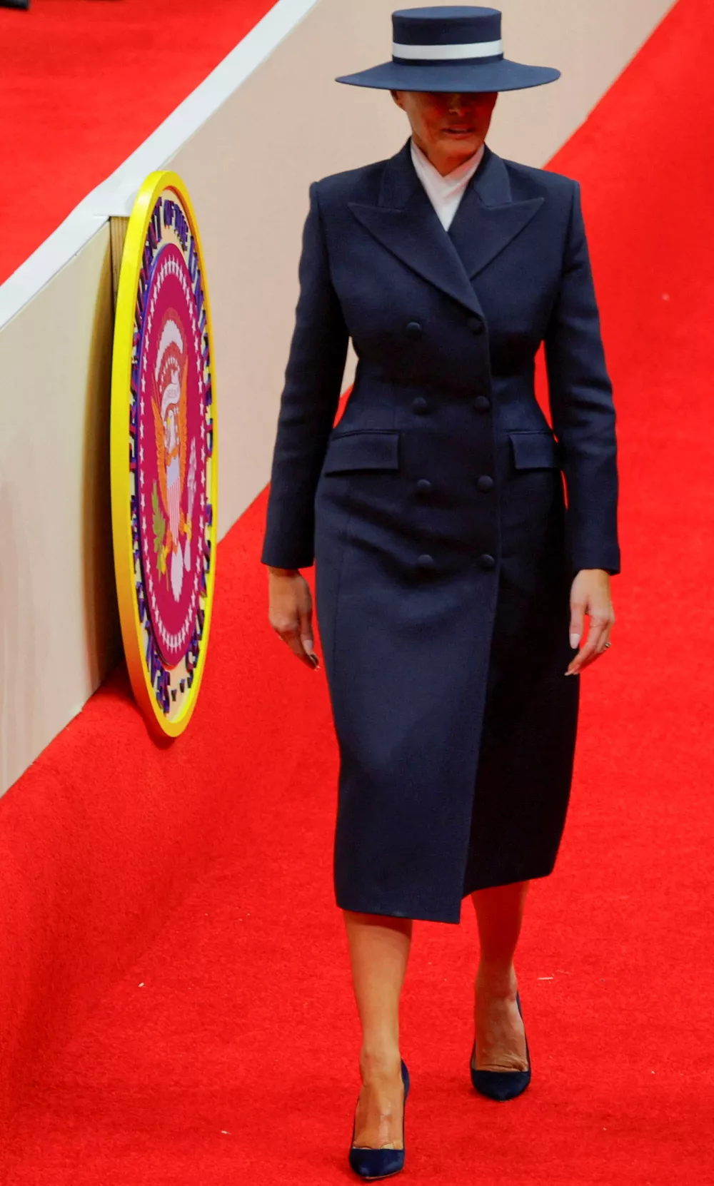 U.S. First lady Melania Trump walks at a rally on the inauguration day of his second Presidential term, inside Capital One, in Washington, U.S. January 20, 2025. REUTERS/Brian Snyder