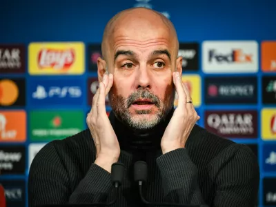 21 January 2025, France, Paris: Manchester City's manager Pep Guardiola reacts during the team's press conference at Parc des Princes Stadium ahead of Wednesday's UEFA Champions League soccer match against Paris Saint-Germain. Photo: Matthieu Mirville/ZUMA Press Wire/dpa