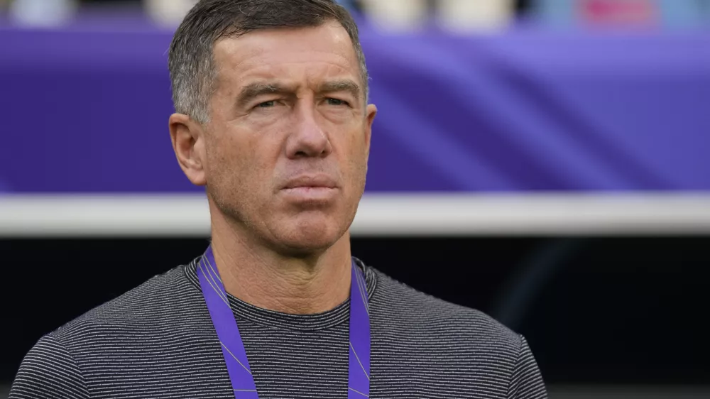 FILE - Uzbekistan's head coach Srecko Katanec looks from the bench before the Asian Cup round of 16 soccer match between Uzbekistan and Thailand at Al Janoub Stadium in Al Wakrah, Qatar, on Jan. 30, 2024. (AP Photo/Aijaz Rahi, File)