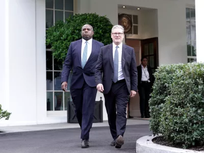 Britain's PM Keir Starmer and Foreign Secretary David Lammy, leave the White House in Washington DC following a meeting with US President Joe Biden. Picture date: Friday September 13, 2024. Stefan Rousseau/Pool via REUTERS