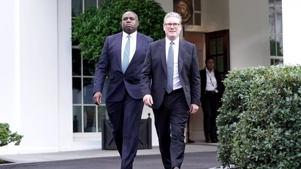 Britain's PM Keir Starmer and Foreign Secretary David Lammy, leave the White House in Washington DC following a meeting with US President Joe Biden. Picture date: Friday September 13, 2024. Stefan Rousseau/Pool via REUTERS