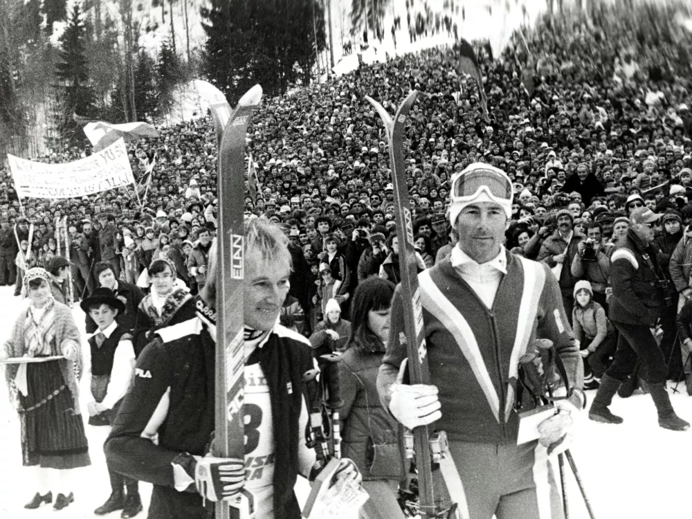 Bojan Kriaj in Ingemar Stenmark leta 1986 - Svetovni pokal Kranjska gora - 20. december 1986//FOTO: Nace Bizilj / Foto: Nace Bizilj