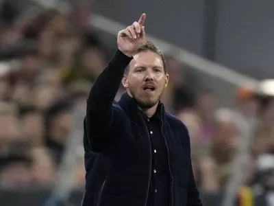 FILE - Germany's head coach Julian Nagelsmann reacts during the UEFA Nations League group 3 soccer match between Germany and The Netherlands in Munich, Germany, Monday, Oct. 14, 2024. (AP Photo/Matthias Schrader, File)