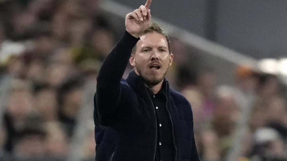 FILE - Germany's head coach Julian Nagelsmann reacts during the UEFA Nations League group 3 soccer match between Germany and The Netherlands in Munich, Germany, Monday, Oct. 14, 2024. (AP Photo/Matthias Schrader, File)