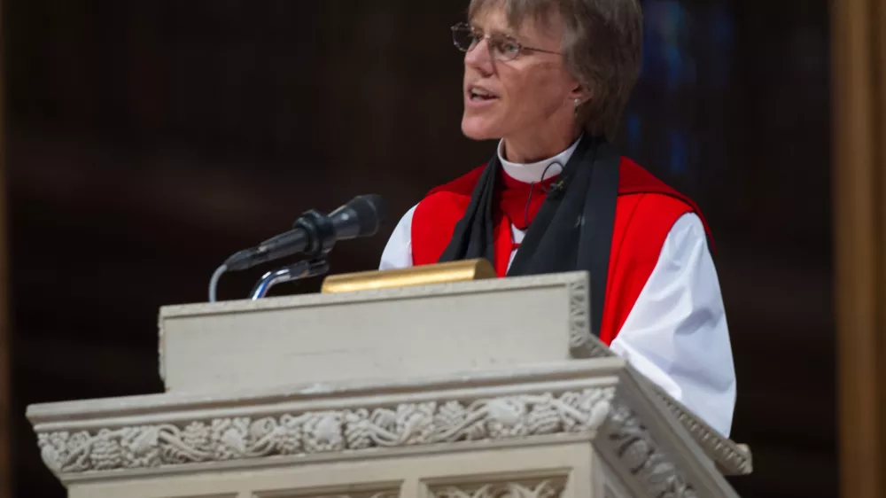 The Right Rev. Mariann Edgar Budde, bishop of Washington, delivers the Homily during a memorial service celebrating the life of Neil Armstrong at the Washington National Cathedral, Thursday, Sept. 13, 2012. Armstrong, the first man to walk on the moon during the 1969 Apollo 11 mission, died Saturday, Aug. 25. He was 82. Photo Credit:(NASA/Paul E. Alers)