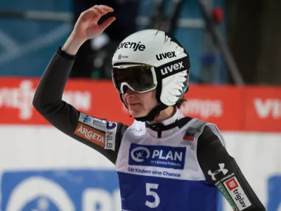 01 January 2025, Bavaria, Oberstdorf: Slovenia's Ski jumper Nika Prevc celebrates after winning the women's large hill 2nd round of the ski jumping Two Nights Tour. Photo: Karl-Josef Hildenbrand/dpa