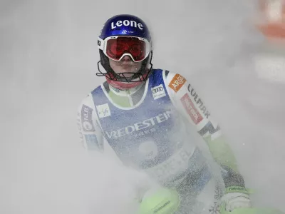 Alpine Skiing - FIS Alpine Ski World Cup - Women's Slalom - Courchevel, France - January 30, 2025 Slovenia's Andreja Slokar reacts after the second run REUTERS/Christian Hartmann