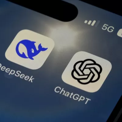 The Icons for the smartphone apps DeepSeek and ChatGPT are seen on a smartphone screen in Beijing, Tuesday, Jan. 28, 2025. (AP Photo/Andy Wong)