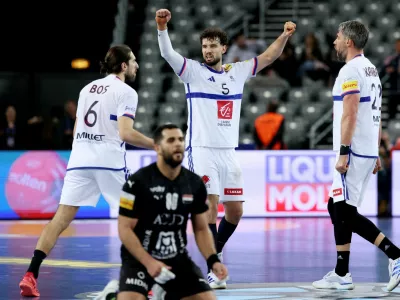 Handball - IHF Handball World Championships 2025 - Quarter Final - France v Egypt - Zagreb Arena, Zagreb, Croatia - January 28, 2025 France's Nedim Remili celebrates after the match REUTERS/Antonio Bronic