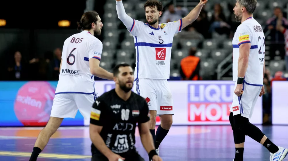 Handball - IHF Handball World Championships 2025 - Quarter Final - France v Egypt - Zagreb Arena, Zagreb, Croatia - January 28, 2025 France's Nedim Remili celebrates after the match REUTERS/Antonio Bronic