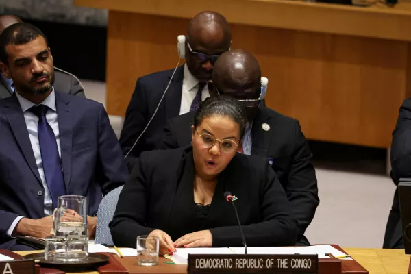 Democratic Republic of the Congo's foreign minister Therese Kayikwamba Wagner speaks during a meeting of the United Nations Security Council on the situation concerning the Democratic Republic of the Congo, at U.N. headquarters in New York City, U.S., January 28, 2025. REUTERS/Brendan McDermid