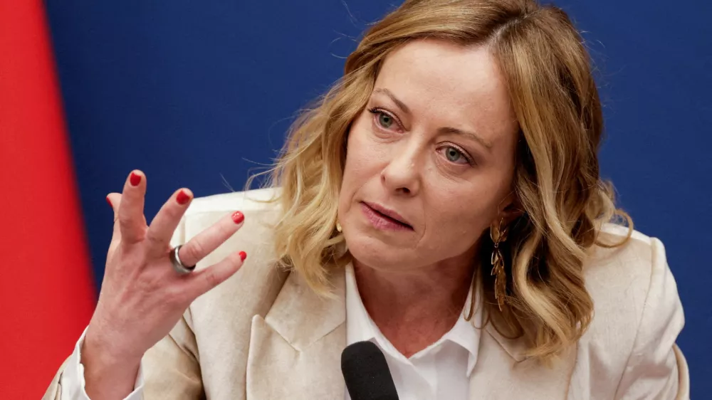 FILE PHOTO: Italy's Prime Minister Giorgia Meloni attends her end-of-year press conference in Rome, Italy, January 9, 2025. REUTERS/Remo Casilli/File Photo