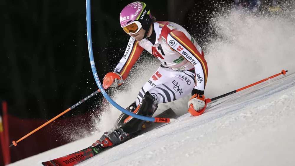 Germany's Linus Strasser competes during an alpine ski, men's World Cup slalom, in Schladming, Austria, Wednesday, Jan. 29, 2025. (AP Photo/Marco Trovati)