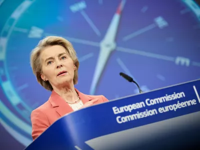 HANDOUT - 08 January 2024, Belgium, Brussels: EU Commission President, Ursula von der Leyen speaks during a joint press conference with EU Commission executive Vice-President for Prosperity and Industrial Strategy, Stephane Sejourne, following the weekly EU commission meeting in Brussels. Photo: Dati Bendo/European Commission/dpa - ATTENTION: editorial use only and only if the credit mentioned above is referenced in full