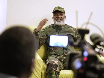 Rebel leader of rebel group of Alliance Fleuve Congo (AFC) including M23, Corneille Nangaa, speaks during an interview with Associated Press in Goma, Democratic republic of the Congo, Thursday, Jan. 30, 2025. (AP Photo/Brian Inganga)