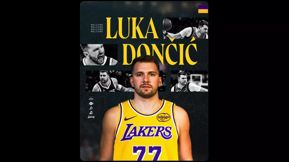 ZDA, Los Angeles.Pozdravno sporocilo Luki Doncicu na uradnem X profilu Los Angeles Lakers.