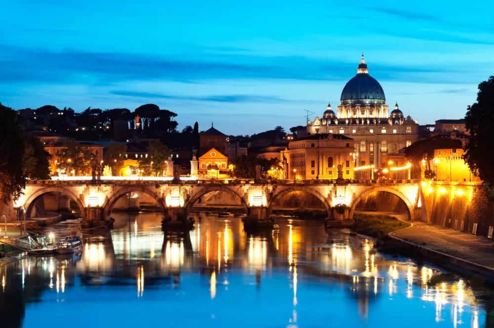 CTWCH2 Night image of St. Peter's Basilica, Ponte Sant Angelo and Tiber River in Rome - Italy.