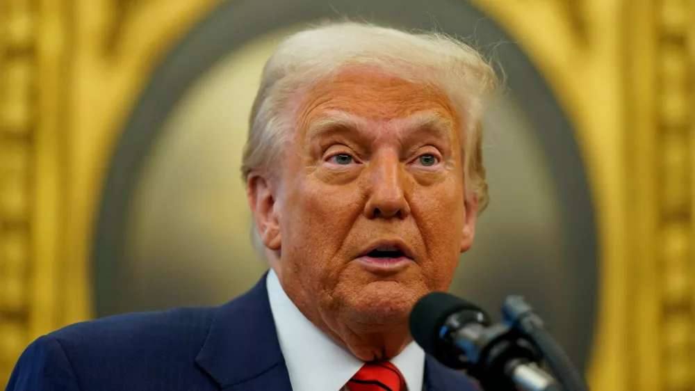 FILE PHOTO: U.S. President Donald Trump speaks on the day of Pam Bondi's swearing in ceremony as U.S. Attorney General, at the White House in Washington, U.S., February 5, 2025. REUTERS/Kent Nishimura/File Photo