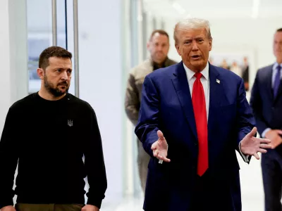 FILE PHOTO: Republican presidential nominee Donald Trump and Ukraine's President Volodymyr Zelenskiy meet at Trump Tower in New York City, U.S., September 27, 2024. REUTERS/Shannon Stapleton/File Photo