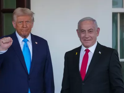 04 February 2025, US, Washington: US President Donald Trump receives Israeli Prime Minister Benjamin Netanyahu at the White House. Photo: Andrew Leyden/ZUMA Press Wire/dpa