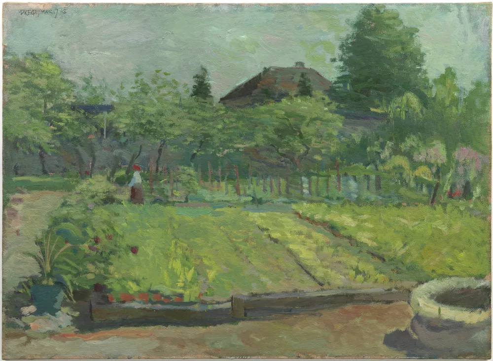 Marij Pregelj: Trnovski vrtovi (Vrt v Križankah), Trnovo (1948); na razstavi Predstava mesta v Muzeju sodobne umetnosti Metelkova. Foto: arhiv galerije, Dejan Habicht