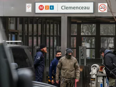 Security personnel secure the area at the Clemenceau metro station, after a shooting took place in Brussels, Belgium February 5, 2025. REUTERS/Yves Herman TPX IMAGES OF THE DAY