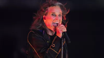 Sep 8, 2022; Inglewood, California, USA; Recording artist Ozzy Osbourne performs during the game between the Buffalo Bills and the Los Angeles Rams at SoFi Stadium. Mandatory Credit: Kirby Lee-USA TODAY Sports