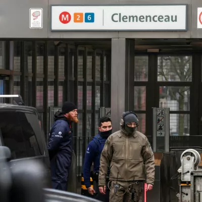 Security personnel secure the area at the Clemenceau metro station, after a shooting took place in Brussels, Belgium February 5, 2025. REUTERS/Yves Herman TPX IMAGES OF THE DAY