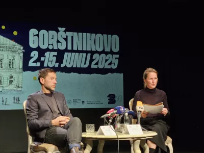 Maribor.Novinarska konferenca 60. Festivala Borstnikovo srecanje.Umetniski direktor festivala Ales Novak, selektorica tekmovalnega programa Ajda Rooss.