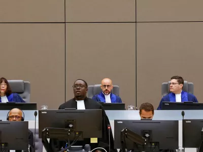 FILE PHOTO: Judge Rosario Salvatore Aitala, Judge Tomoko Akane and Judge Sergio Gerardo Ugalde Godinez attend the International Criminal Court, as it holds hearings to determine the exact charges it will bring against former Central African Republic militia leader Maxime Jeoffroy Eli Mokom Gawaka in The Hague, Netherlands, August 22, 2023. REUTERS/Piroschka van de Wouw/Pool/File Photo