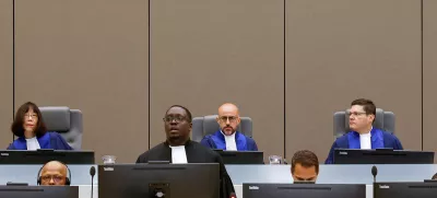 FILE PHOTO: Judge Rosario Salvatore Aitala, Judge Tomoko Akane and Judge Sergio Gerardo Ugalde Godinez attend the International Criminal Court, as it holds hearings to determine the exact charges it will bring against former Central African Republic militia leader Maxime Jeoffroy Eli Mokom Gawaka in The Hague, Netherlands, August 22, 2023. REUTERS/Piroschka van de Wouw/Pool/File Photo