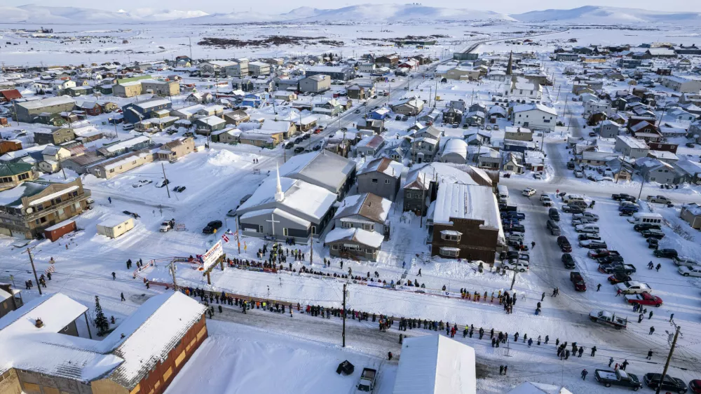 FILE - The city of Nome, Alaska, awaits the first Iditarod Trail Sled Dog Race musher Tuesday, March 14, 2023. Ryan Redington won the race. (Loren Holmes/Anchorage Daily News via AP, File)