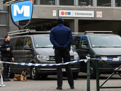 Security personnel secure the area at the Clemenceau metro station, after a shooting took place in Brussels, Belgium February 5, 2025. REUTERS/Yves Herman