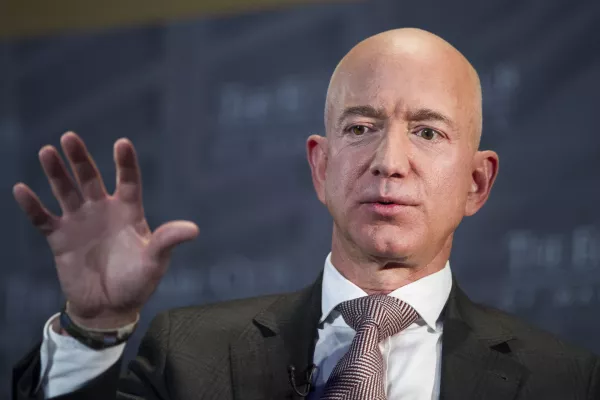 ﻿FILE - In this Sept. 13, 2018, file photo, Jeff Bezos, Amazon founder and CEO, speaks at The Economic Club in Washington. Federal prosecutors in New York are planning to meet with Bezos about his allegations that the National Enquirer tried to blackmail him with help from Saudi Arabia. (AP Photo/Cliff Owen, File)