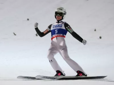 01 January 2025, Bavaria, Oberstdorf: Slovenia's Ski jumper Nika Prevc in action during the women's large hill 2nd round of the ski jumping Two Nights Tour. Photo: Karl-Josef Hildenbrand/dpa