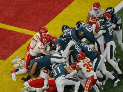 Football - NFL - Super Bowl LIX - Philadelphia Eagles v Kansas City Chiefs - Caesars Superdome, New Orleans, Louisiana, United States - February 9, 2025 Philadelphia Eagles' Jalen Hurts scores a touchdown REUTERS/Brian Snyder