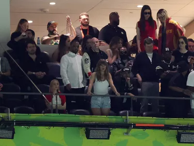 Feb 9, 2025; New Orleans, LA, USA; Recording artist Taylor Swift watches the first half of Super Bowl LIX between the Kansas City Chiefs and the Philadelphia Eagles at Caesars Superdome. Mandatory Credit: Geoff Burke-Imagn Images