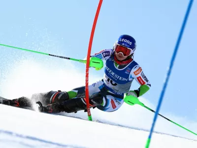 Alpine Skiing - FIS Alpine World Ski Championships - Women's Slalom - Saalbach, Austria - February 15, 2025 Slovenia's Andreja Slokar in action REUTERS/Lisi Niesner