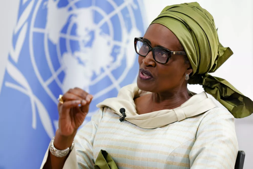 BEIJING, July 15, 2024 -- Winnie Byanyima, executive director of the Joint United Nations Programme on HIV/AIDS (UNAIDS), who also serves as the under-secretary-general of the United Nations, speaks during an interview with Xinhua in Beijing, capital of China, July 12, 2024. TO GO WITH "Interview: UNAIDS chief applauds China's commitment to fighting HIV/AIDS",Image: 889809295, License: Rights-managed, Restrictions:, Model Release: no