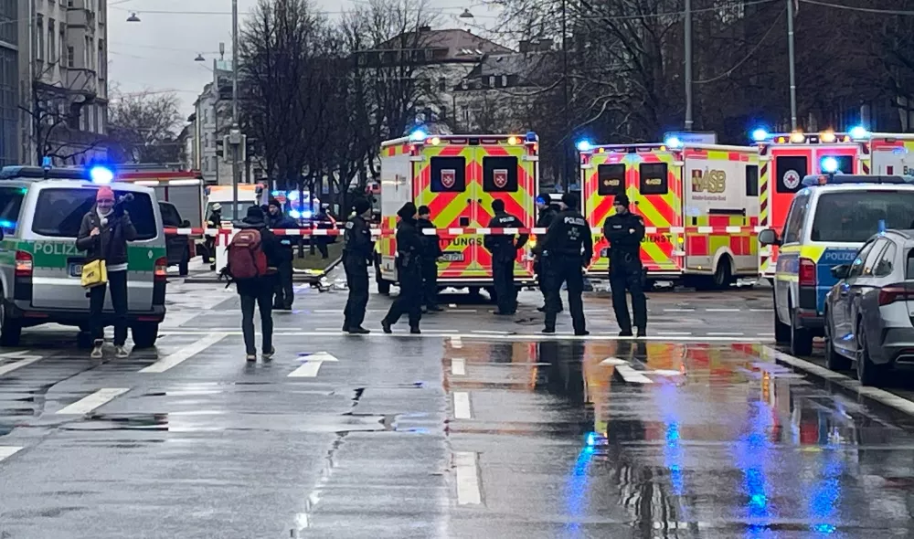 Police secures the area after a car drove into a crowd in Munich, Germany, February 13, 2025, injuring several people.  REUTERS/Anja Guder