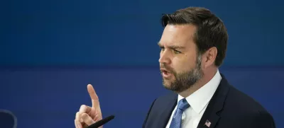 United States Vice-President JD Vance addresses the audience during the Munich Security Conference at the Bayerischer Hof Hotel in Munich, Germany, Friday, Feb. 14, 2025. (AP Photo/Matthias Schrader)