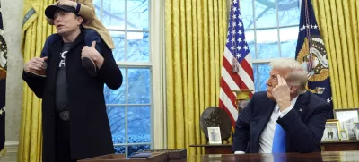 President Donald Trump listens as Elon Musk, joined by his son X Æ A-Xii, speaks in the Oval Office at the White House, Tuesday, Feb. 11, 2025, in Washington. (Photo/Alex Brandon)