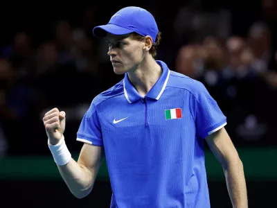 FILE PHOTO: Tennis - Davis Cup Finals - Final - Italy v Netherlands - Palacio de Deportes Jose Maria Martin Carpena Arena, Malaga, Spain - November 24, 2024  Italy's Jannik Sinner reacts during his singles match against Netherlands' Tallon Griekspoor REUTERS/Juan Medina/File Photo