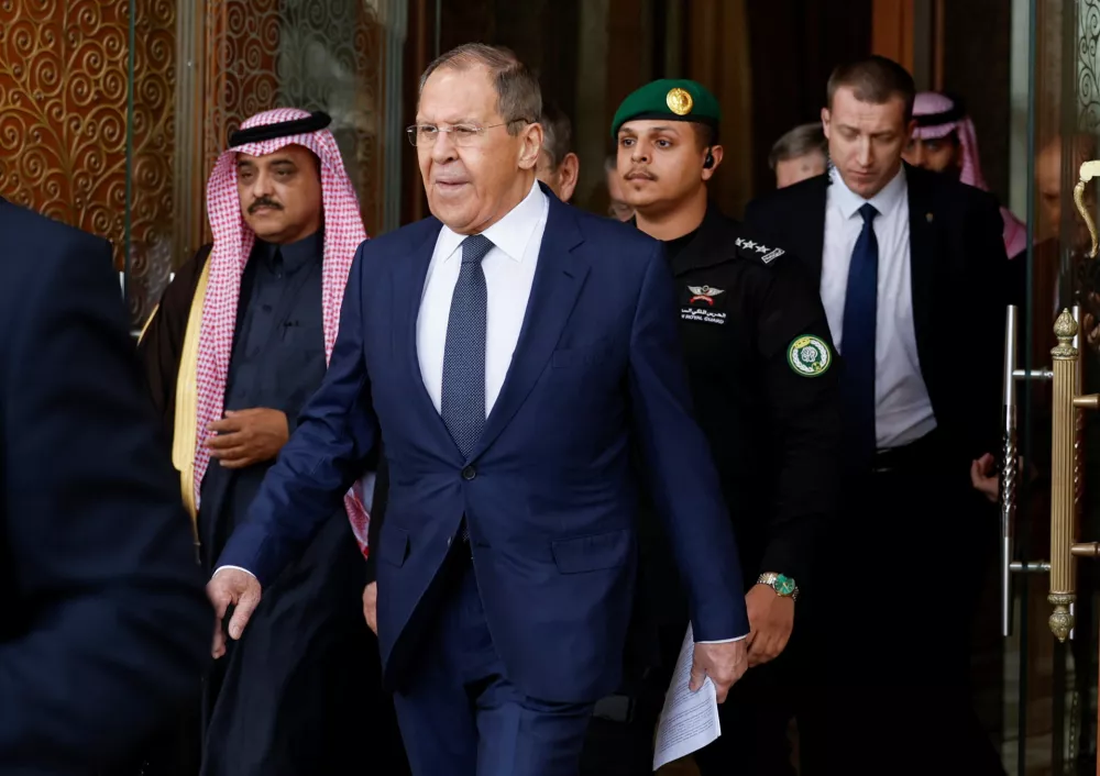 Russian Foreign Minister Sergei Lavrov leaves a hotel ahead of his meeting with a U.S. delegation in Riyadh, Saudi Arabia, February 18, 2025. REUTERS/Hamad I Mohammed.