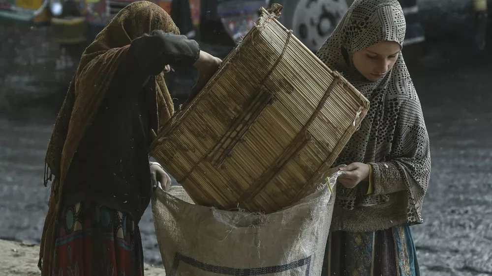 Children clean garlic in a market in Lahore on January 24, 2021.,Image: 585693267, License: Rights-managed, Restrictions:, Model Release: no Foto: Profimedia