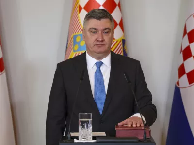 Croatia's President Zoran Milanovic takes an oath during his inaugural ceremony at the presidential palace in Zagreb, Tuesday, Feb. 2025. (Damir Sencar/Hina via AP, Pool)