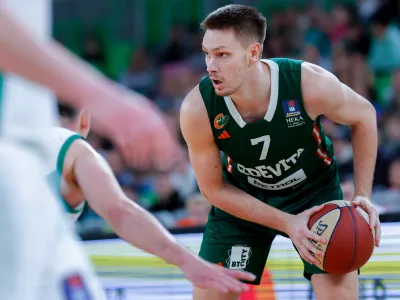 Gregor Glas in action during ABA League 2024/2025 basketball match between Cedevita Olimpija and Krka in Ljubljana, Slovenia on January 5, 2025