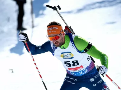 Winter Sports - Biathlon World Championships - Men's 20Km Individual - Lenzerheide, Switzerland - February 19, 2025 Slovenia's Jakov Fak in action REUTERS/Denis Balibouse